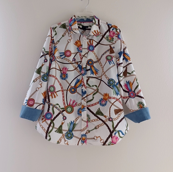 TALBOTS Classic Cotton Shirt - Links & Ribbons, size L - Picture 1 of 15